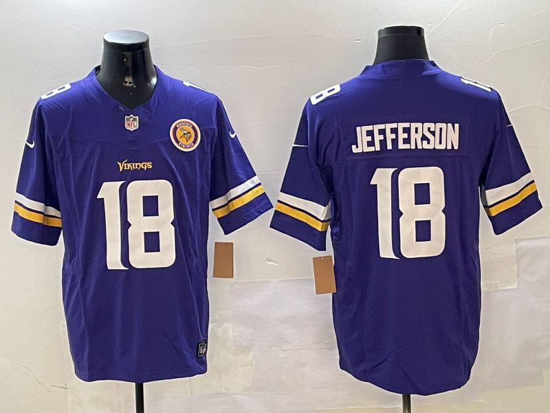 Men Minnesota Vikings #18 Jefferson Purple Throwback Three generation 2024 Nike Limited NFL Jersey style 3